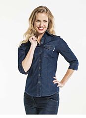 Chaud Devant Blouse Women Blue Denim Stretch 3/4 Sleeve S