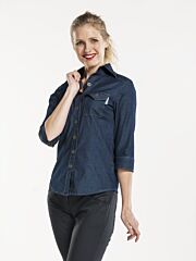 Chaud Devant Blouse Women Blue Denim Stretch 3/4 Sleeve L